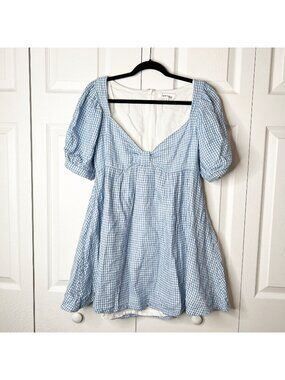 RTR Now Blue White Gingham Short Sleeve Babydoll Dress Women's Size Large L